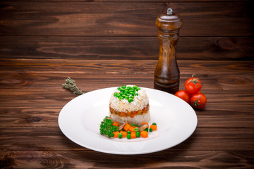 Vegetarian dish rice with vegetables