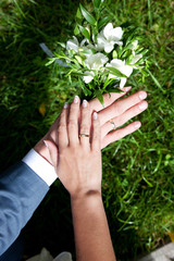Wedding rings and hands