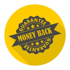 Money back guarantee icon with long shadow