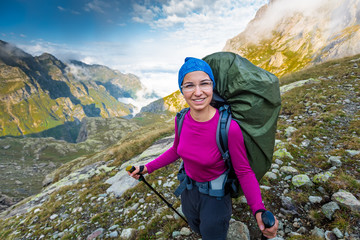 Hiking in picturesque Caucasus mountains in Georgia