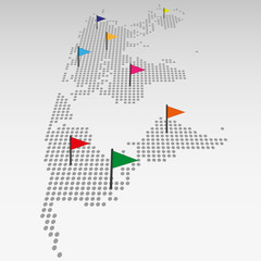 World dotted map with color pointer flags