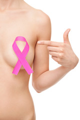 Woman with breast cancer awareness ribbon