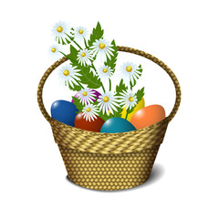 Easter basket with eggs and daisies