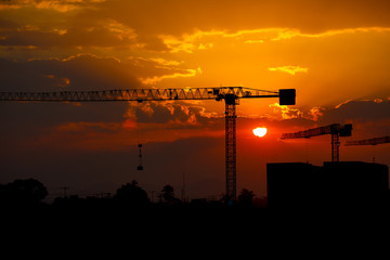 Construction site at sunset