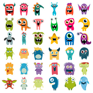 big vector set of cartoon cute monsters