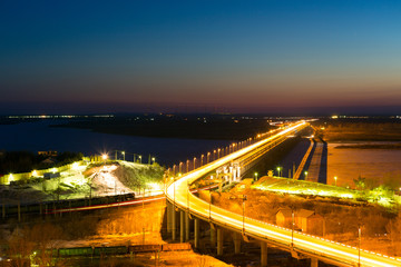 Fototapeta na wymiar Khabarovsk bridge at the night