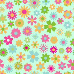 Seamless pattern of multicolored flowers