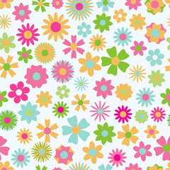 Fototapeta na wymiar Seamless pattern of multicolored flowers