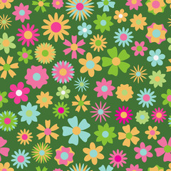 Seamless pattern of multicolored flowers