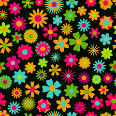 Fototapeta na wymiar Seamless pattern of multicolored flowers