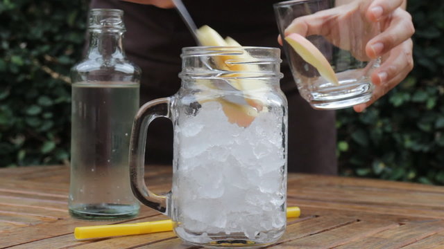 Fuji apple sparkling water cold drink, stock video