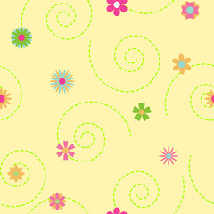 Fototapeta premium Seamless pattern of multicolored flowers and curls