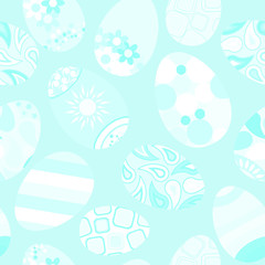 Seamless pattern of Easter eggs on light blue background