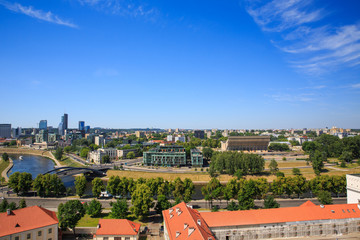 top view of a modern city on the river