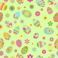 Seamless pattern of flowers and Easter eggs