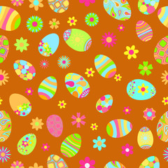 Seamless pattern of flowers and Easter eggs