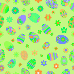 Seamless pattern of flowers and Easter eggs