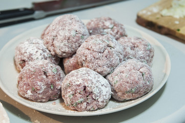 Delicious meat balls ready for cook