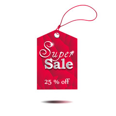 Super sale tag. 25 % off. Polygonal background. Vector design element
