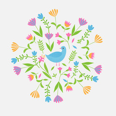 Colorful cute floral set with leaves and flowers