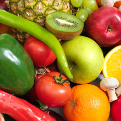 fruits and vegetables isolated on a white