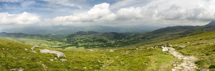 Fototapeta na wymiar Large panorama landscape of Snowdonia National Park from Cadair