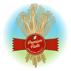 Premium pasta label. Hand drawn vector pasta label with flag of Italy. Vector illustration