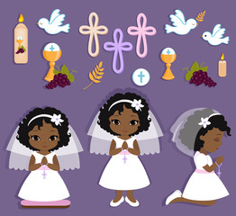 Set of design elements for First Communion for girls