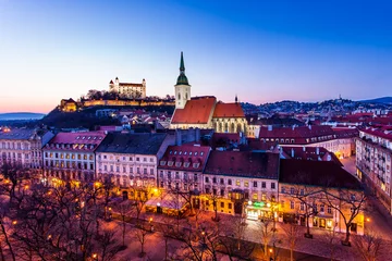 Tuinposter Night panorama of Bratislava city © denisveselyxx