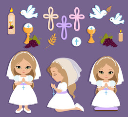 Set of design elements for First Communion for girls