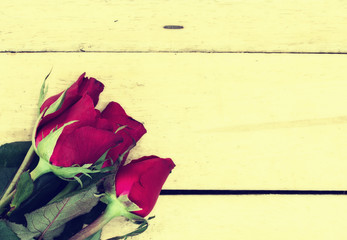 red roses on wood texture for background.Vintage style
