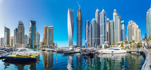Foto auf Glas Panorama des Jachthafens von Dubai © Sergii Figurnyi