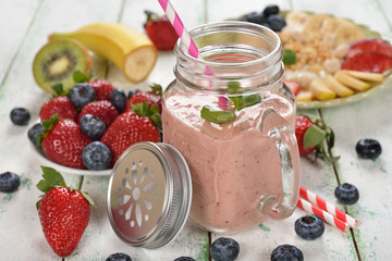 Fruit smoothies in Mason jar