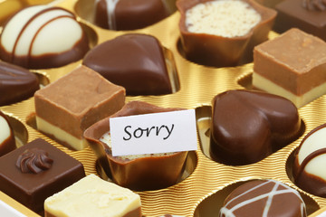 Sorry card with box of assorted chocolates
