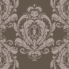 Fototapeta premium Vector floral damask ornament pattern. Elegant luxury texture for textile, fabrics or wallpapers backgrounds. Taupe color