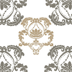 Damask Royal ornament pattern in English vintage Victorian style. Luxury texture for wallpapers, fabric, textile, design, wedding invitations, greeting cards, background. Beige colors. Vector