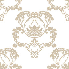 Damask Royal ornament pattern in English vintage Victorian style. Luxury texture for wallpapers, fabric, textile, design, wedding invitations, greeting cards, background. Golden Beige colors. Vector