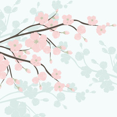 Obraz na płótnie Canvas Spring is coming background tree with blossom flowers. Vector spring background. cherry blossoms on tree branches. Blue serenity color