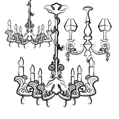 Classic luxury style lamps collection with acanthus floral ornaments. Vector