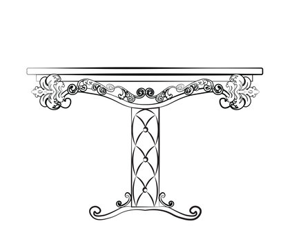 Elegant Table furniture quilted with leather, ornamented in neoclassic style. Vector