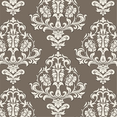 Vector floral damask ornament pattern. Elegant luxury texture for textile, fabrics or wallpapers backgrounds. Beige color