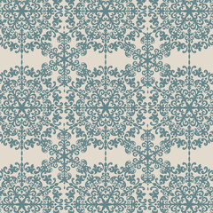 Classic damask Ornament pattern in round circle shape green color. Vector