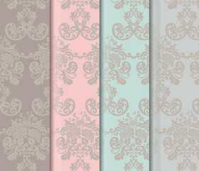 Floral ornament damask patterns collection. Elegant luxury textures for wallpapers, backgrounds and invitation cards. Trendy color pallet. Vector