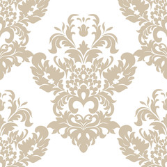 Vector floral damask ornament pattern. Stylized lily flower. Elegant luxury texture for textile, fabrics or wallpapers backgrounds. White and beige colors.