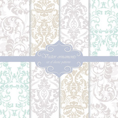 Vintage Royal Damask ornament pattern set pastel colors. Vector