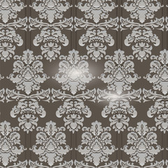 Vector Vintage Damask Pattern ornament in Classic style. Ornate floral element for fabric, textile, design, wedding invitations, greeting cards, wallpaper. Brown color.