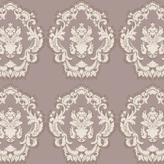 Floral ornament pattern with stylized centered lilies flowers. Elegant luxury texture for wallpapers, backgrounds and invitation cards. Sphinx taupe color. Vector
