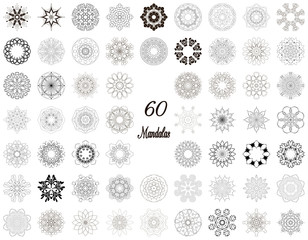 Set of abstract design element. Round mandalas in vector. Graphic template for your design. Decorative retro ornament. Hand drawn background with flowers.