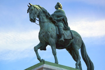 Fototapeta na wymiar Equestrian bronze statue of King Frederik V. Copenhagen, Denmark. January 05, 2013