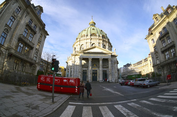 Fototapeta na wymiar Exterior view of Marble Church (Frederik's Church). Copenhagen, Denmark. January 05, 2013